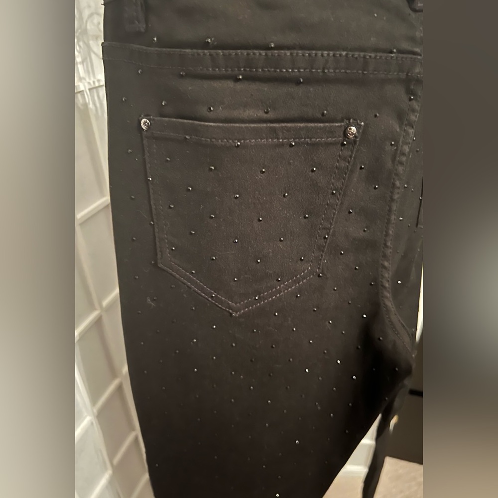 CACHE Black Denim Studded Black Bead/Stud Jean Pants Size 2 - Picture 9 of 12